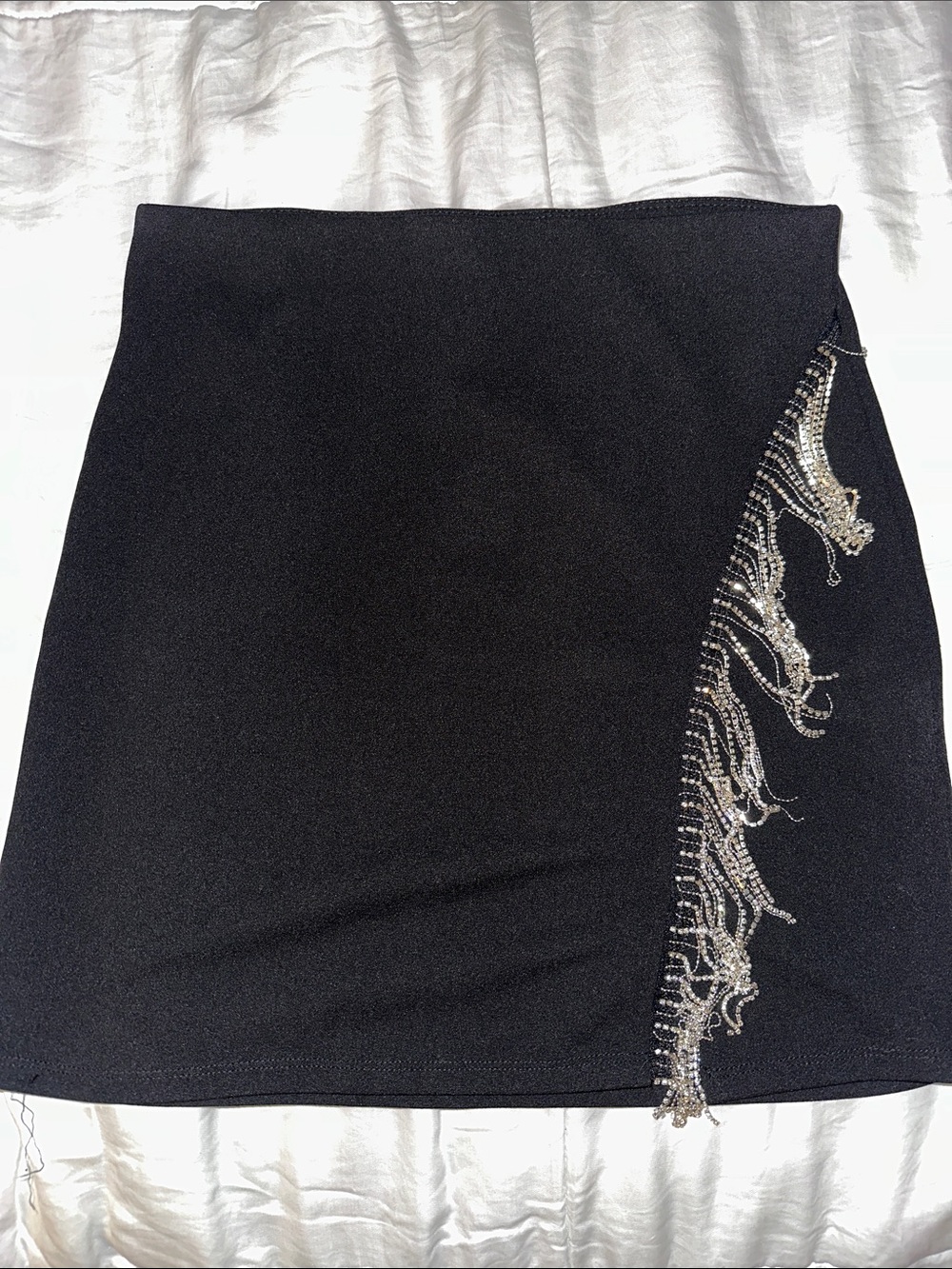 Windsor Black Mini Skirt with Silver Beaded Fringe